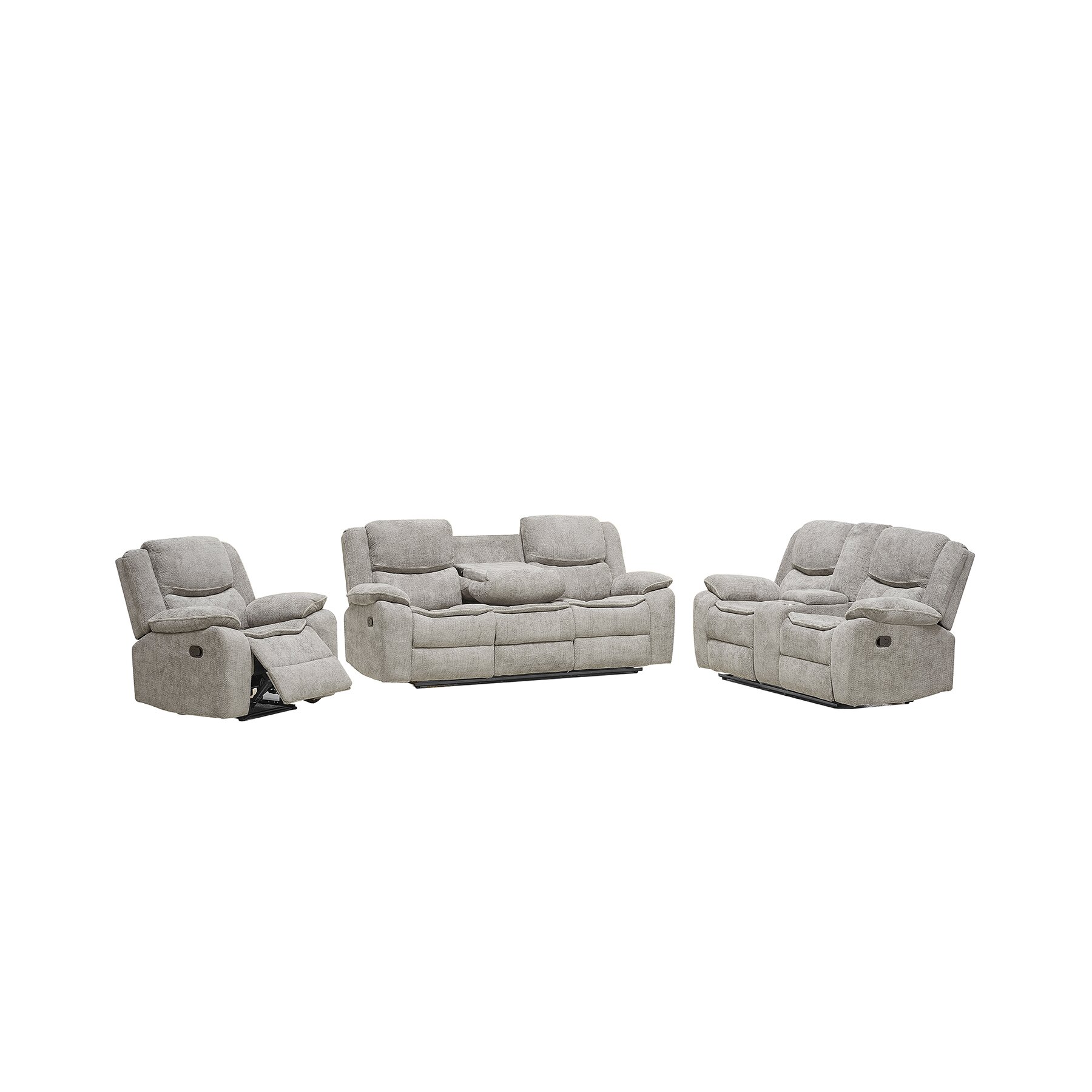 Set cu Recliner Arcadia, Canapea 3L - 226x98x104 cm, Canapea 2L - 190x98x104 cm, Fotoliu - 109x98x104 cm, Stofa, Crem