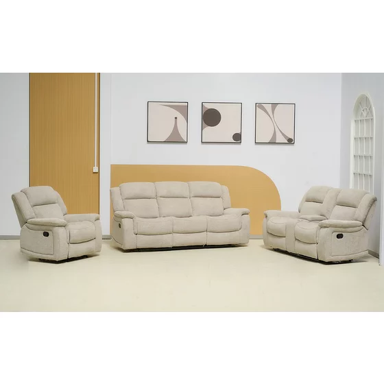 Set cu Recliner Carole,  Canapea 3L - 224x101x101  cm, Canapea 2L - 196x101x101  cm, Fotoliu - 106x101x101 cm, Stofa, Beige picture - 3