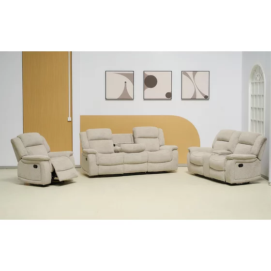 Set cu Recliner Carole,  Canapea 3L - 224x101x101  cm, Canapea 2L - 196x101x101  cm, Fotoliu - 106x101x101 cm, Stofa, Beige picture - 4