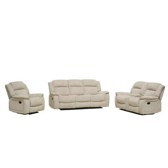 Set cu Recliner Carole,  Canapea 3L - 224x101x101  cm, Canapea 2L - 196x101x101  cm, Fotoliu - 106x101x101 cm, Stofa, Beige picture - 1