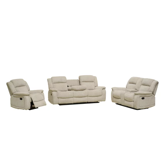 Set cu Recliner Carole,  Canapea 3L - 224x101x101  cm, Canapea 2L - 196x101x101  cm, Fotoliu - 106x101x101 cm, Stofa, Beige picture - 2
