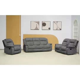 Set cu Recliner Carole,  Canapea 3L - 224x101x101  cm, Canapea 2L - 196x101x101  cm, Fotoliu - 106x101x101 cm, Stofa, Gri