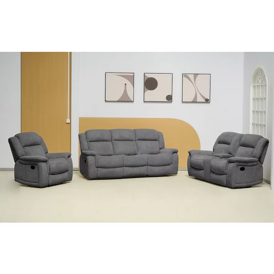 Set cu Recliner Carole,  Canapea 3L - 224x101x101  cm, Canapea 2L - 196x101x101  cm, Fotoliu - 106x101x101 cm, Stofa, Gri picture - 2