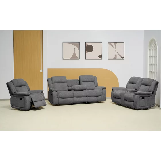 Set cu Recliner Carole,  Canapea 3L - 224x101x101  cm, Canapea 2L - 196x101x101  cm, Fotoliu - 106x101x101 cm, Stofa, Gri picture - 3