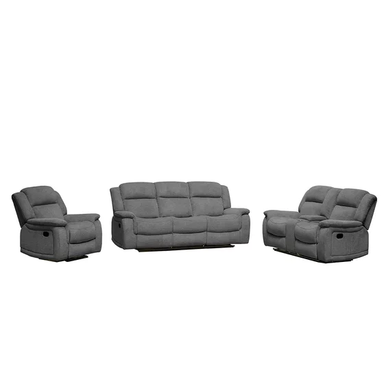 Set cu Recliner Carole,  Canapea 3L - 224x101x101  cm, Canapea 2L - 196x101x101  cm, Fotoliu - 106x101x101 cm, Stofa, Gri picture - 1