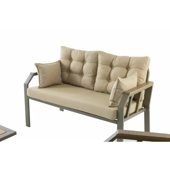 Set de Gradina Nergis, Canapea +2 Fotolii + Masa,  132x48x64 cm, Kaki/Beige picture - 3
