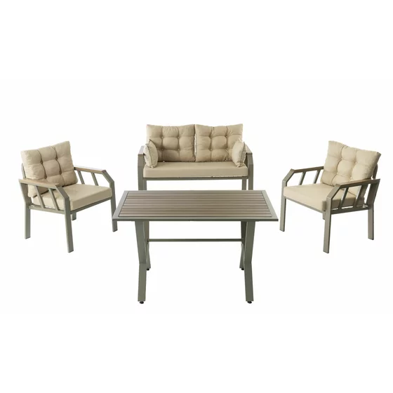Set de Gradina Nergis, Canapea +2 Fotolii + Masa,  132x48x64 cm, Kaki/Beige picture - 1