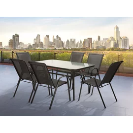 Set de Gradina/Terasa Nadja, 6 Scaune 55x75x91 cm  + Masa Nadja, 150x90x70 cm, Metal+Textilen, Negru