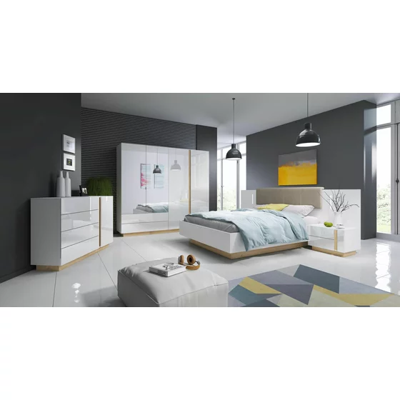 Set Dormitor Arco, Alb/Stejar Gradson/Alb Lucios picture - 1