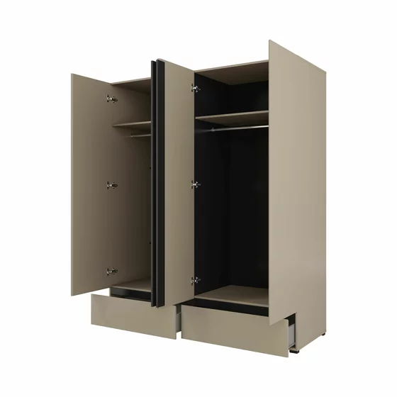 Set Dormitor Cross, Dulap 4 Usi si 2 Sertare 180x60x210 h cm, Pat 160x200 cm, 2 noptiere - 55x40x40 cm, Pal Laminat, Beige Congo/Negru picture - 4