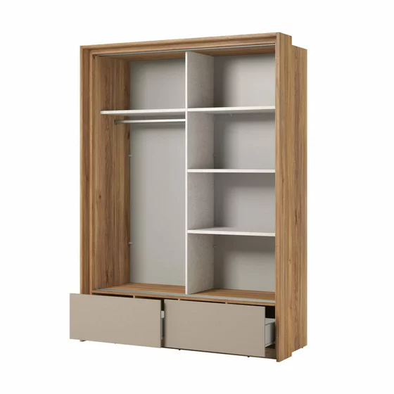 Set Dormitor Impressio A, Dulap 2 Usi Glisante si 2 Sertare 159x63x219 cm, Pat Cu Sertare 160x200 cm, Comoda - 100x41x91 cm, 2 noptiere - 46x41x45 cm, Pal Laminat, Stejar Mauvella/Congo picture - 4