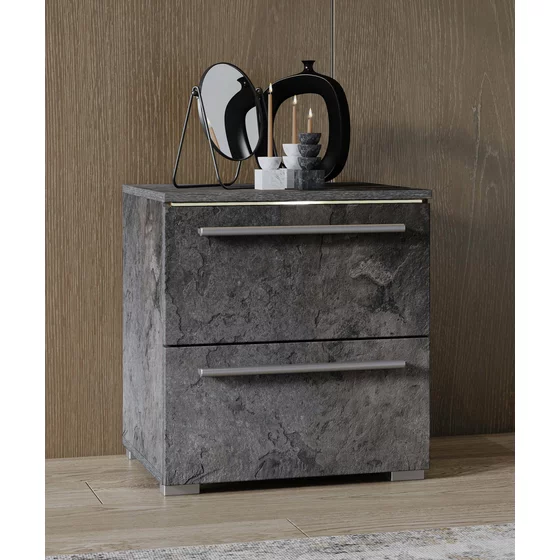 Set Dormitor India, Dulap 4 Usi si Sertar 180x60x215 h cm, Pat 160x200 cm, Comoda -135x41x81 cm, 2 noptiere - 46x41x50 cm, Pal Laminat, Gri Piatra picture - 4