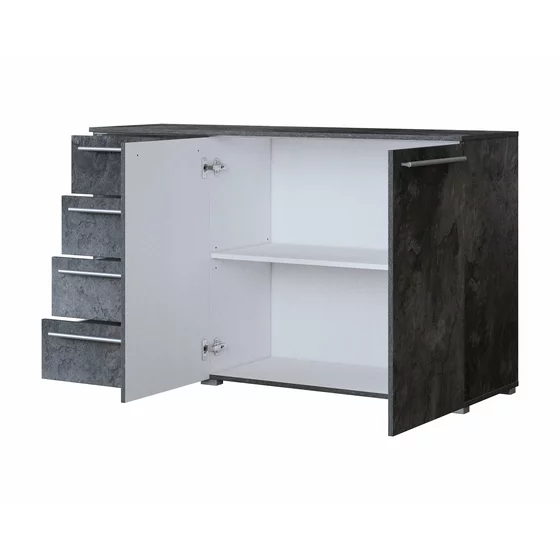 Set Dormitor India, Dulap 4 Usi si Sertar 180x60x215 h cm, Pat 160x200 cm, Comoda -135x41x81 cm, 2 noptiere - 46x41x50 cm, Pal Laminat, Gri Piatra picture - 5