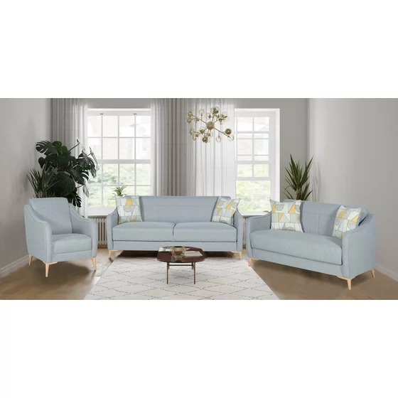 Set Empoli 3-2-1, Canapea 3L Extensibila Empoli, 203x90x87 cm, Canapea 2L - 142x90x87 cm,+ Fotoliu Empoli, Stofa, Gri Deschis picture - 1