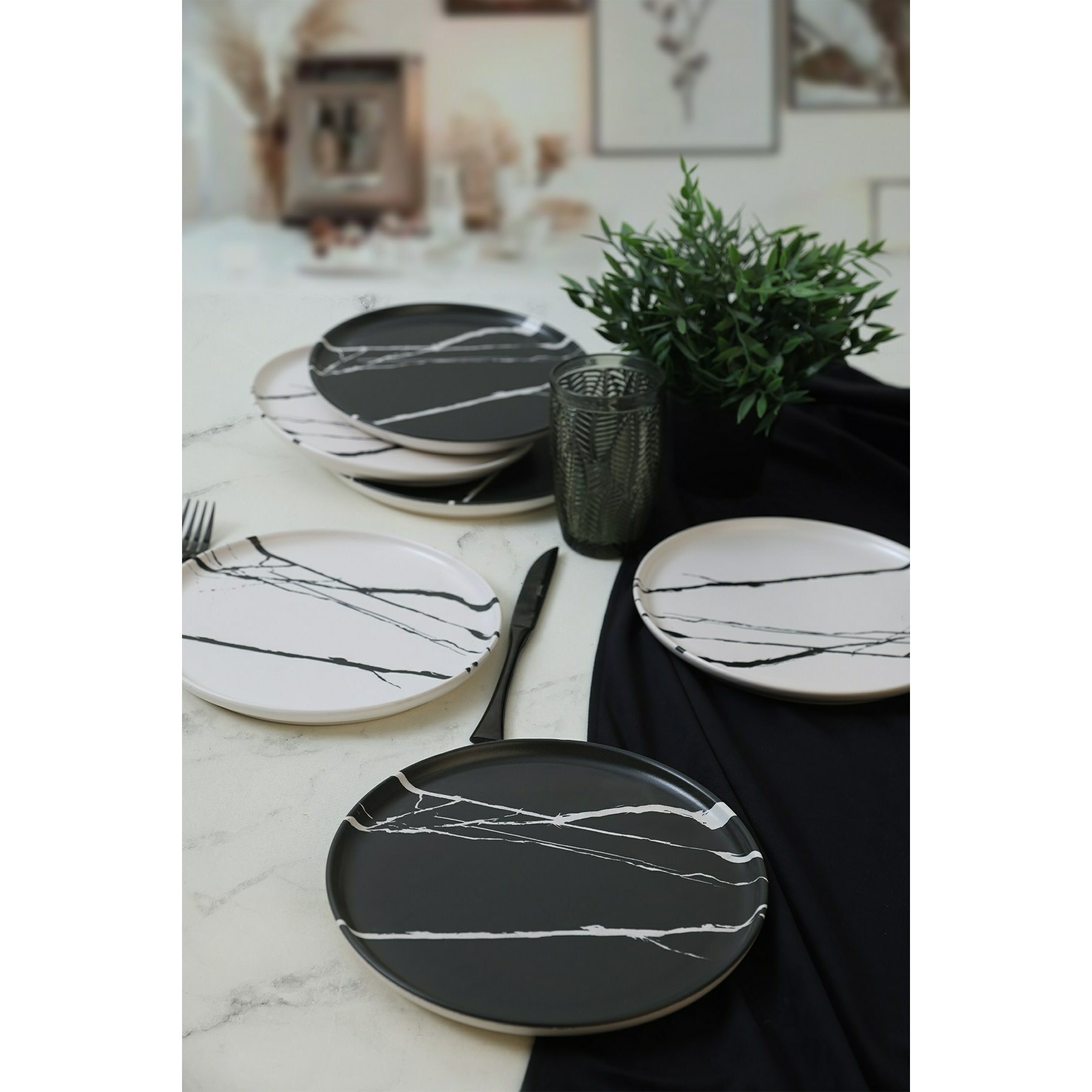 Set Farfurii Pentru Desert (6 bucati) Ivory-X00017423, Ceramica, Negru/Alb