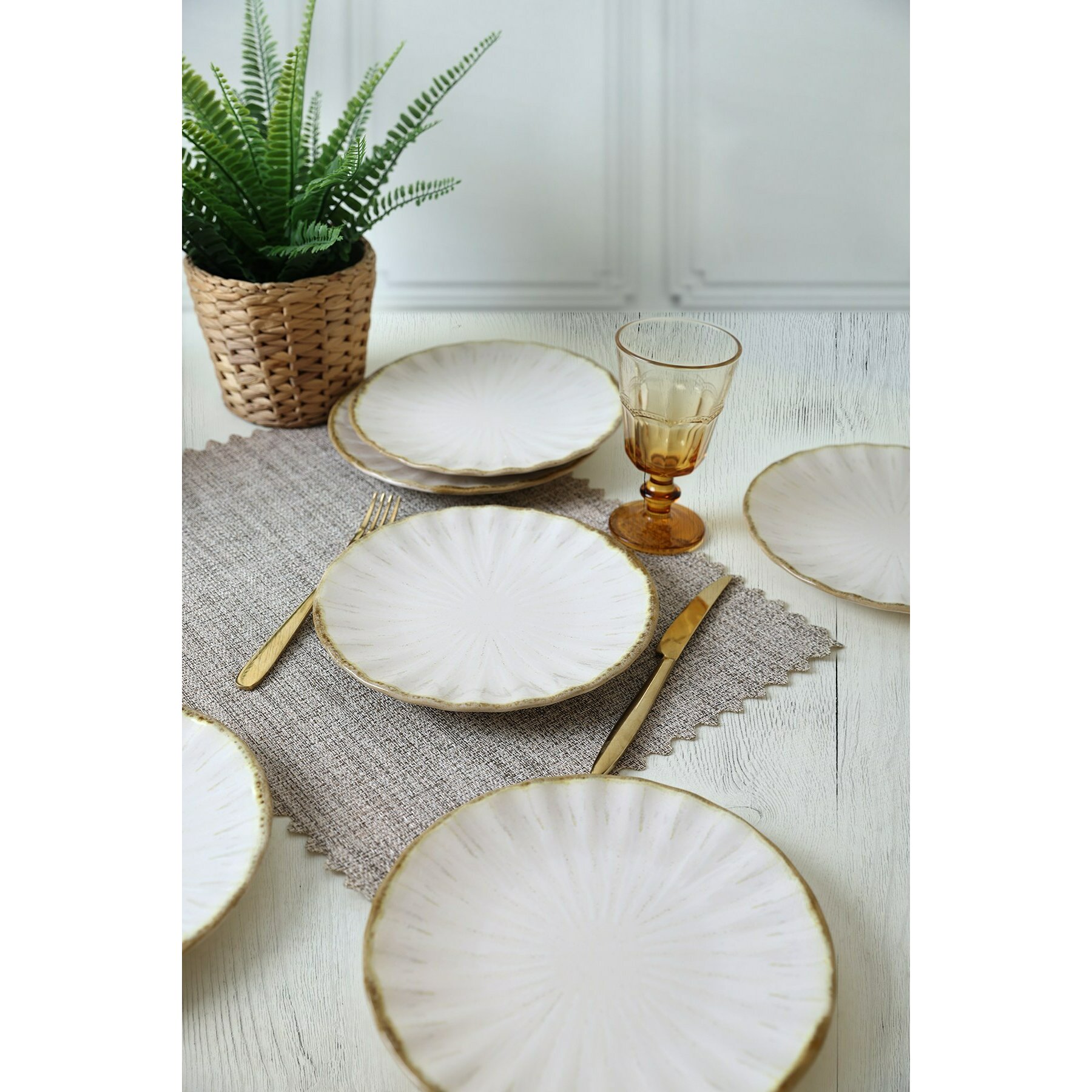 Set Farfurii pentru Desert (6 bucati) Ivory-X00018272, Ceramica, Alb/Auriu