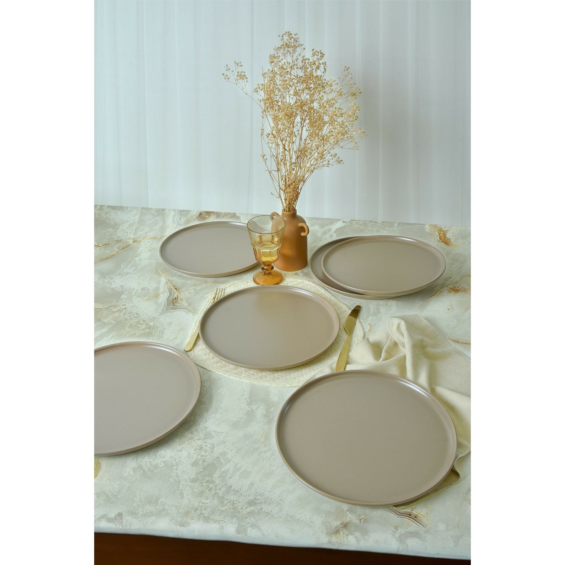 Set Farfurii Servire (6 bucati) Ivory-275KRM2204, Ceramica, Taupe