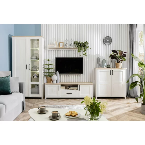 Set Living Loksa, 4 piese, Pal Melaminat, Pin Alb/Stejar Gradson picture - 1