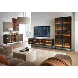 Set Living Lumi, 3 Piese, MDF/Sticla, Stejar Dunin