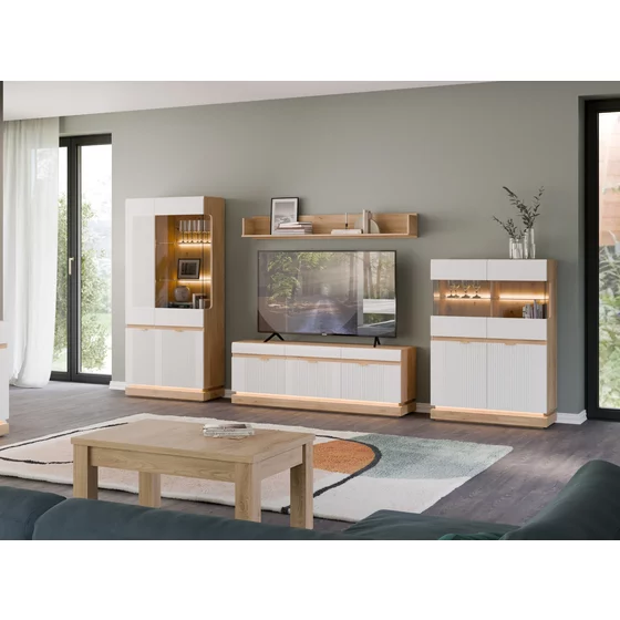 Set Living Milton,  4 Piese, 347x40.5x193.5 h cm, Pal Melaminat/MDF, Stejar Cremona/Alb Mat picture - 1