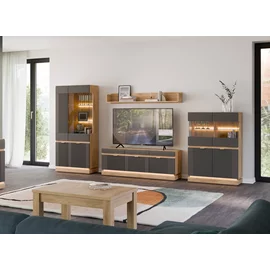Set Living Milton,  4 Piese, 347x40.5x193.5 h cm, Pal Melaminat/MDF, Stejar Cremona/Antracit