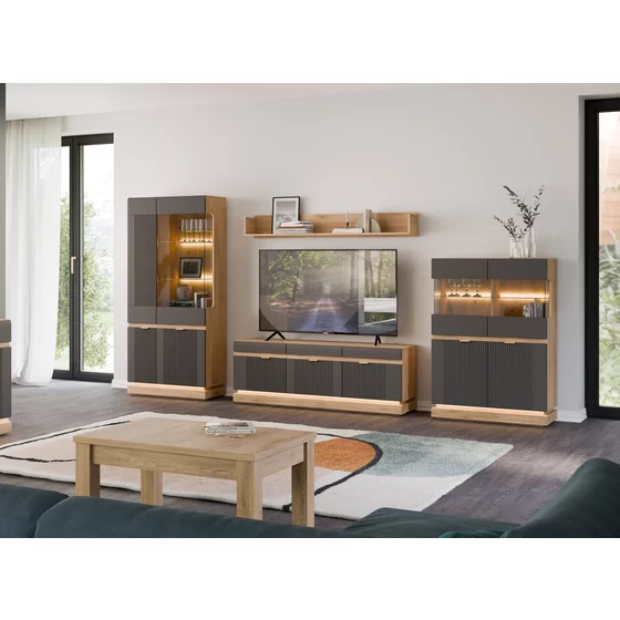 Set Living Milton,  4 Piese, 347x40.5x193.5 h cm, Pal Melaminat/MDF, Stejar Cremona/Antracit picture - 1