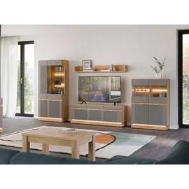 Set Living Milton,  4 Piese, 347x40.5x193.5 h cm, Pal Melaminat/MDF, Stejar Cremona/Gri