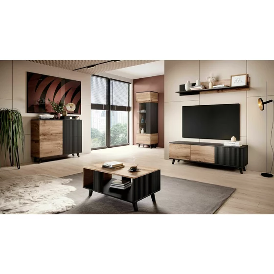 Set Living Rogan 5 piese, Negru/Stejar Wotan picture - 1