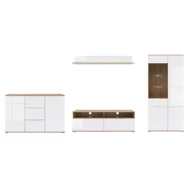 Set Living Zele, 4 Piese, Stejar Wotan/Alb Lucios