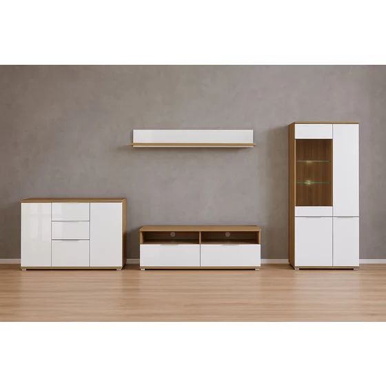 Set Living Zele, 4 Piese, Stejar Wotan/Alb Lucios picture - 1