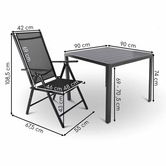 Set Masa De Gradina Viking 90 + 2 Scaune Pliabile Pia 10492, 90x90x74 cm, Metal/Lemn Artificial picture - 4
