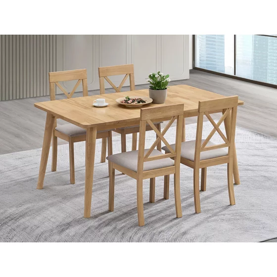 Set Masa Extensibila Basami, 150-190x90x76 h cm + 4 Scaune Haris, Lemn/MDF, Stejar Bianco picture - 1