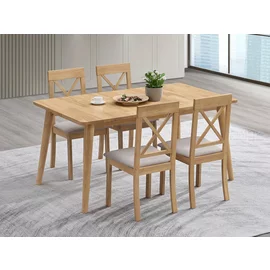 Set Masa Extensibila Basami, 150-190x90x76 h cm + 4 Scaune Haris, Lemn, Stejar Bianco