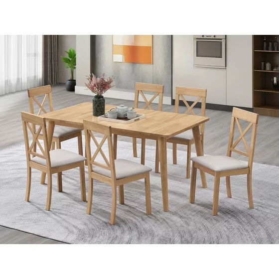 Set Masa Extensibila Basami, 150-190x90x76 h cm + 6 Scaune Haris, Lemn, Stejar Bianco picture - 1