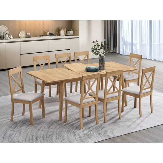 Set Masa Extensibila Basami, 150-190x90x76 h cm + 8 Scaune Haris, Lemn, Stejar Bianco picture - 1