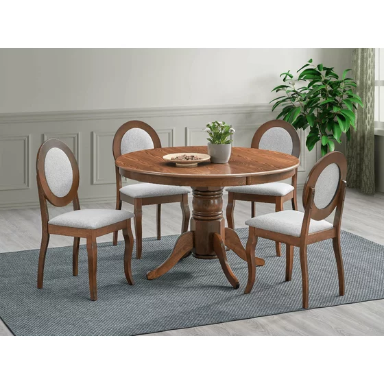 Set Masa Extensibila Caviaso + 4 Scaune Benoni, 120-160x120x76 cm, Lemn/Furnir, Nuc picture - 1
