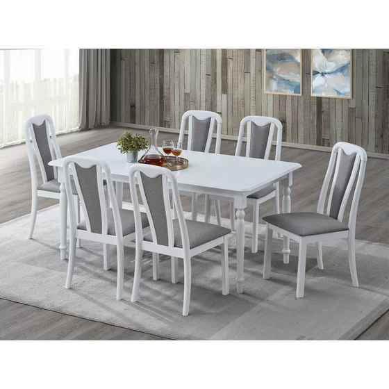 Set Masa Extensibila Clover, 160-200x90x76 h cm + 6 Scaune Capri, Lemn/MDF, Alb picture - 1