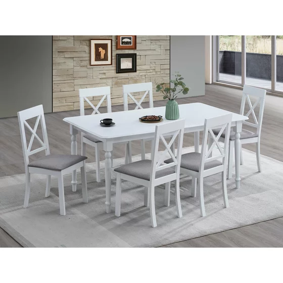 Set Masa Extensibila Clover, 160-200x90x76 h cm + 6 Scaune Haris, Lemn/MDF, Alb picture - 1