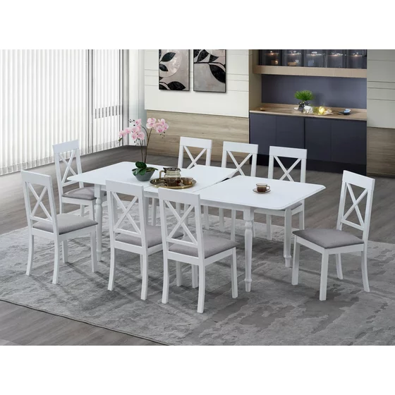 Set Masa Extensibila Clover, 160-200x90x76 h cm + 8 Scaune Haris, Lemn/MDF, Alb picture - 1