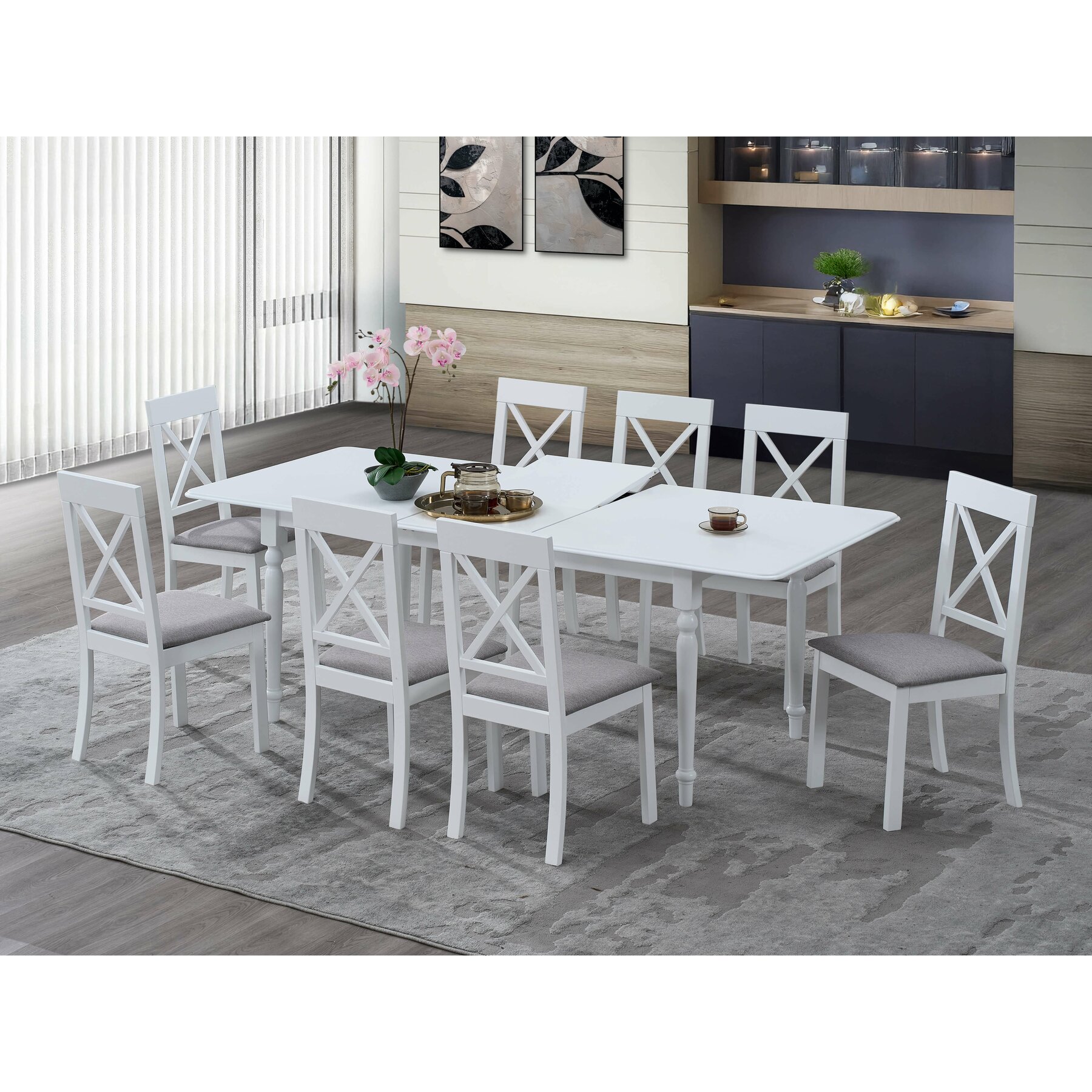 masa　DVDセット Set Masa Extensibila Clover, 160-200x90x76 h cm + 8 Scaune Haris