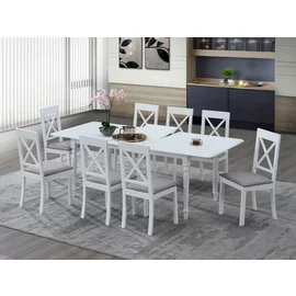 Set Masa Extensibila Clover, 160-200x90x76 h cm + 8 Scaune Haris, Lemn/MDF, Stejar Bianco