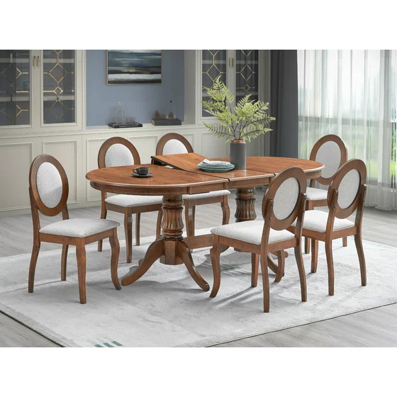 Set Masa Extensibila Nice + 6 Scaune Benoni, 150-190x90x76 cm, Lemn, Nuc picture - 1
