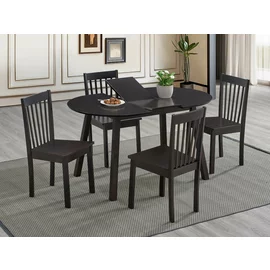 Set Masa Extensibila Ollie, 106-136x80x76 h cm + 4 Scaune Adeo, Lemn/MDF - Wenge