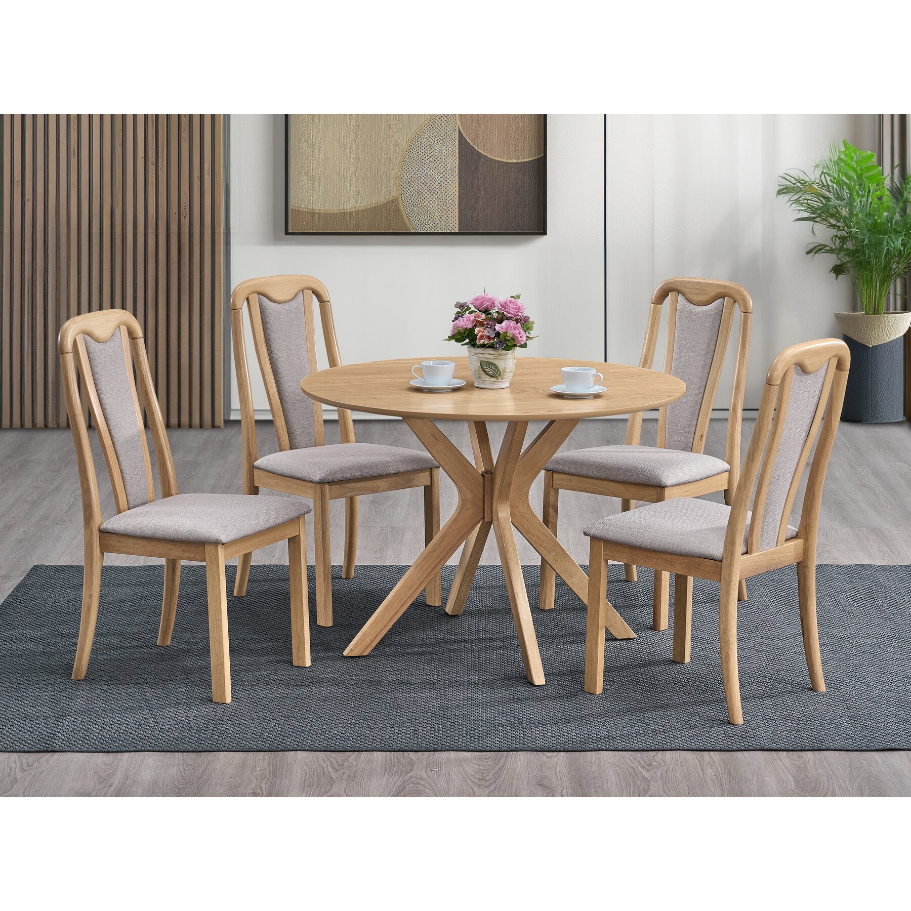 Set Masa Tomisa Ø106x76 h cm + 4 Scaune Capri, Lemn/MDF, Stejar