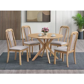 Set Masa Tomisa  Ø120x76 h cm + 4 Scaune Capri, Lemn/MDF, Stejar Bianco