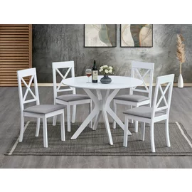 Set Masa Tomisa  Ø120x76 h cm + 4 Scaune Haris, Lemn/MDF, Alb