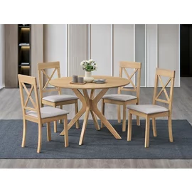 Set Masa Tomisa  Ø120x76 h cm + 4 Scaune Haris, Lemn/MDF, Stejar Bianco