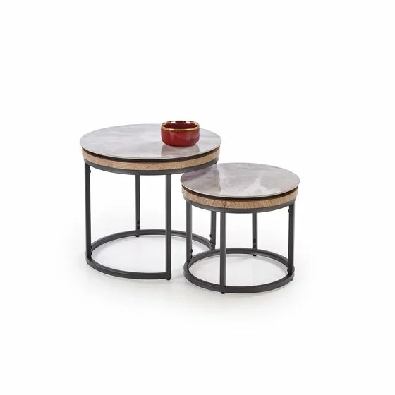 Set Masute de Cafea Hagen 25002, Ø63x48 cm+ 48x38 cm, Metal/MDF/Piatra Sinterizata, Grafit/ Gri Marmura picture - 1