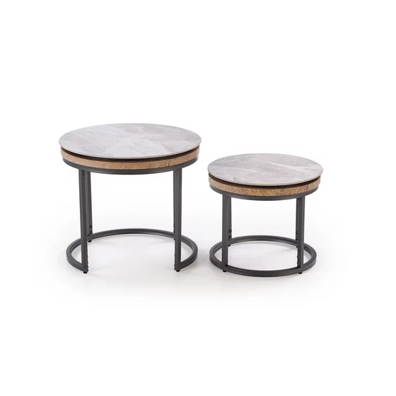 Set Masute de Cafea Hagen 25002, Ø63x48 cm+ 48x38 cm, Metal/MDF/Piatra Sinterizata, Grafit/ Gri Marmura picture - 3