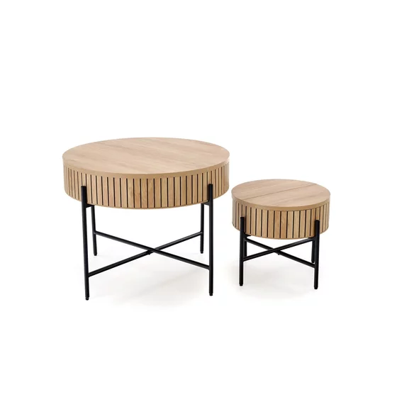Set Masute de Cafea Hagen 25003, Ø67x40 cm + 50x36 cm, Metal/MDF, Negru/Natur picture - 7